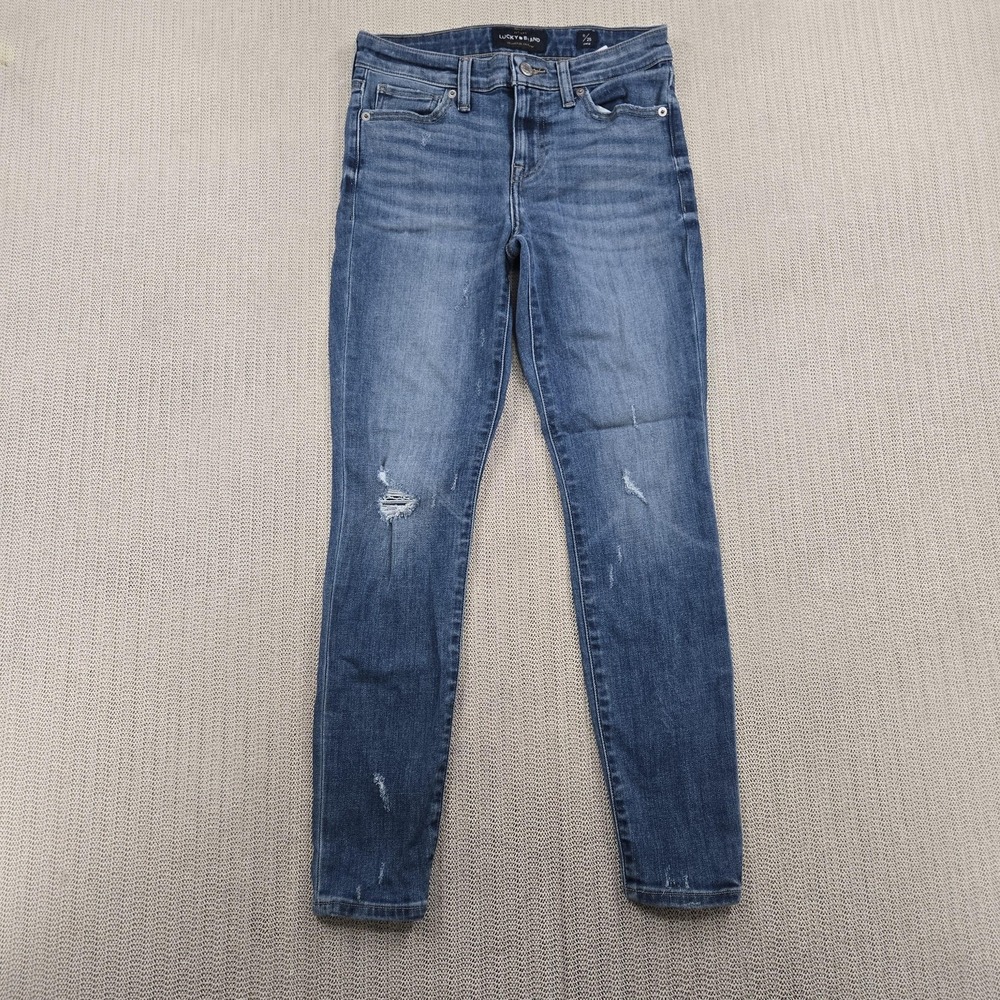 Lucky Brand Ava Skinny Jeans Womens 0/25 Blue Distressed Ankle Medium Wash Denim